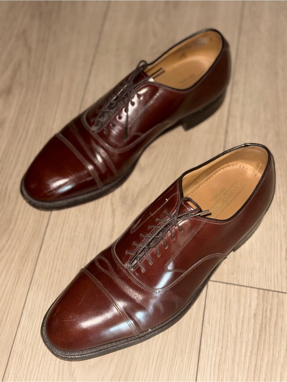 Johnston & Murphy Optima Mens Size 9.5 Melton Oxford Burgundy Cap Toe Shoe USA